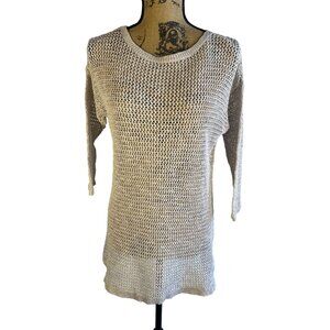 J.Jill Womens S Open Knit Sweater Top  Beige 3/4 sleeves Beachy Lagenlook